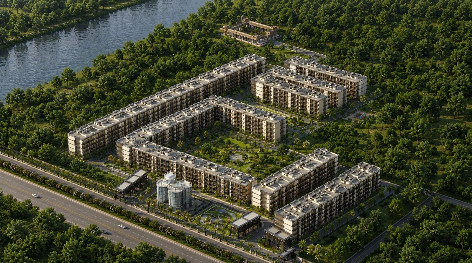 Riverfront aerial — Riverside City Haridwar
