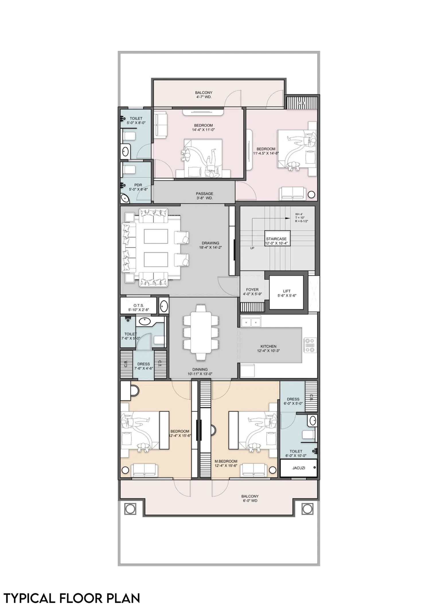 Typical 4 BHK floor plan, Riverside City Haridwar